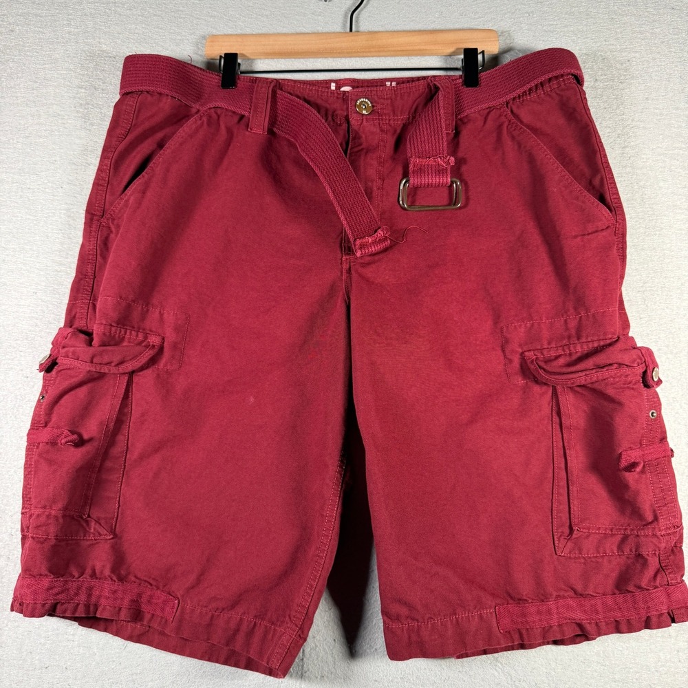 Akademiks Mens Burgundy Red Cargo Shorts‎ with Belt Size 40 Cotton Streetwear